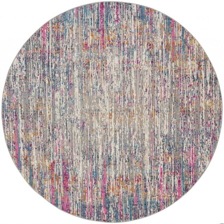 Homeroots 5 ft. Round Ivory Abstract Striations Area Rug 385353